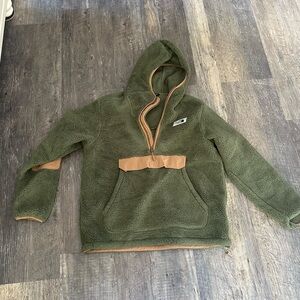 The North Face Sherpa Fleece Pullover Hoodie - Olive Green (Size Large)